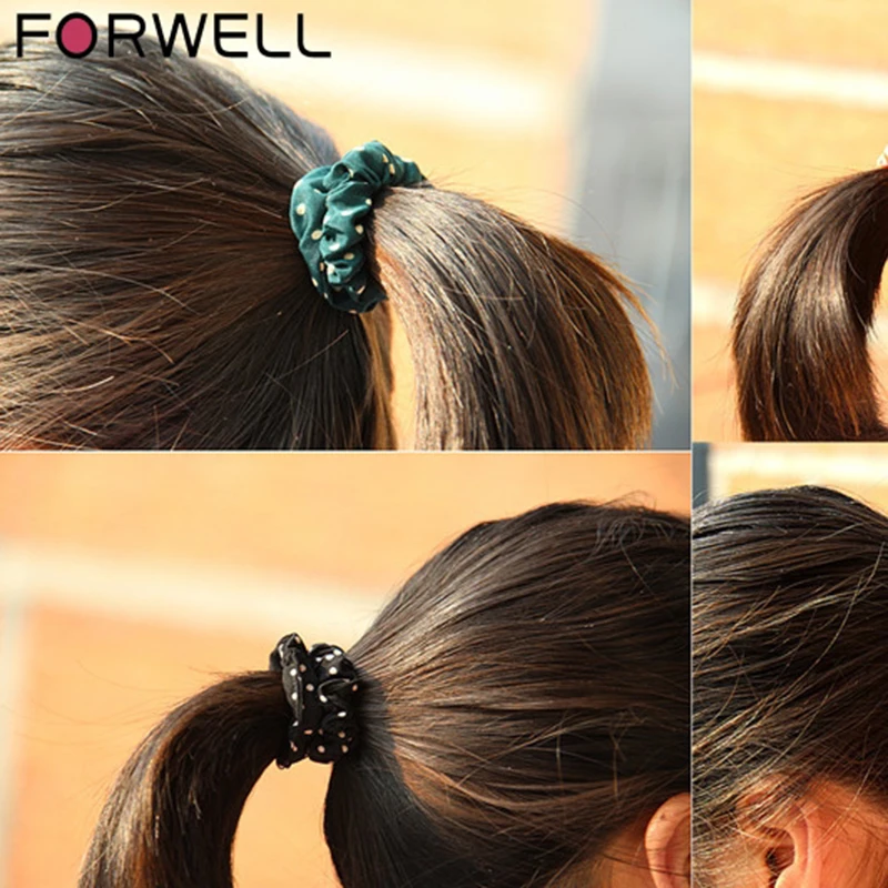 FORWELL 10 PCS Girl's Sweet Style Hair Accessorie Cloth Hair Rope Polka Dot Elastic Headband Fabric Colorful Polka Dot Hair Ring