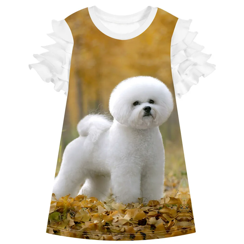Summer Style Girl clothing Casual Dress Fashion Kids Baby Girls party Dress baby White dog Print