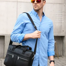 Briefcase Laptop-Bag Messenger-Bags Natural-Leather Male Men's Man WESTAL 