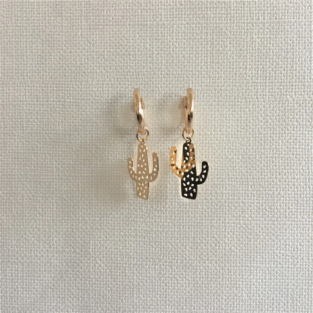 

TRENDY GOLD COLOR PLATING THIN CACTUS SMALL HOOP EARRINGS FOR WOMEN GIRL