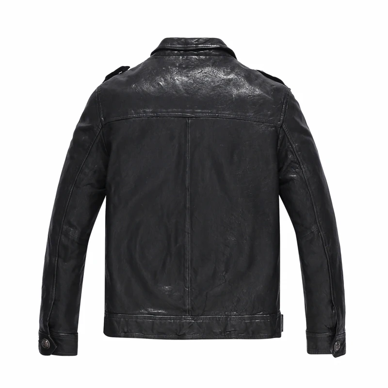 Кожаная мужская куртка черного цвета, модная мотоциклетная куртка из натуральной козьей кожи, верхняя одежда, приталенная Короткая Повседневная куртка TJ33
