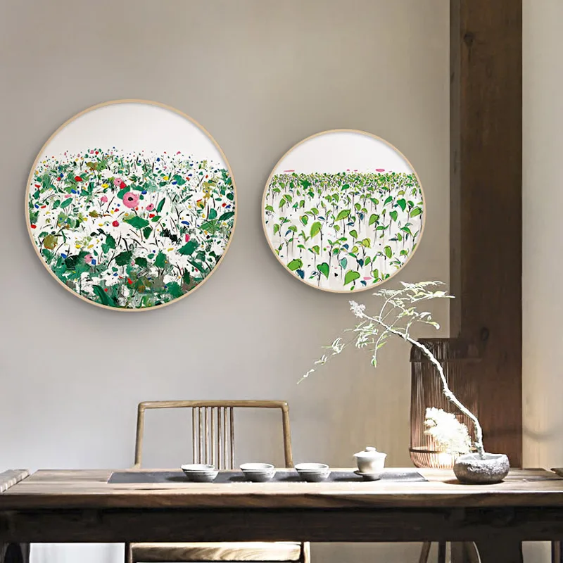 

Green Plants Elegant Saturna Camellia Canvas Painting Fresh Round Poster Print Wall Art For Living Room Dining Room Home Decor