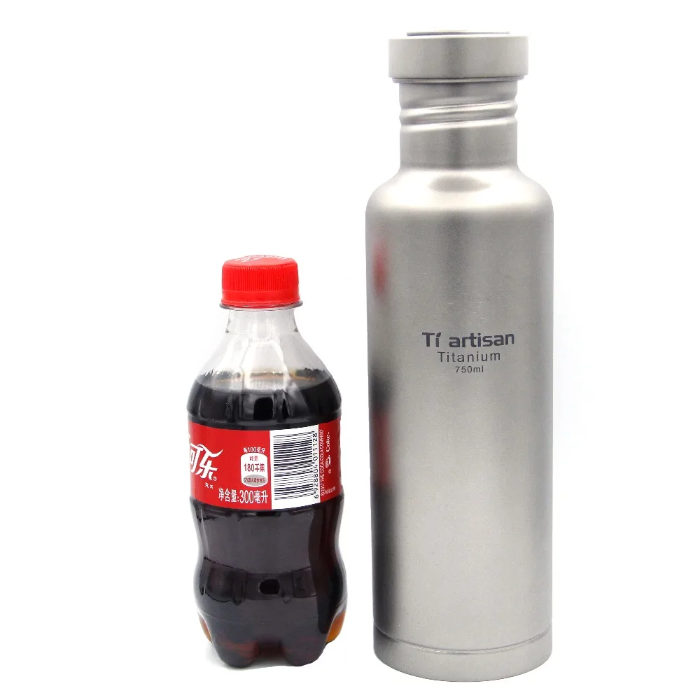 Tiartisan Titanium Cycling Water Sport bottle 750ml Lightweight Camping Drinkware with Titanium lid and plastic lid Ta8388