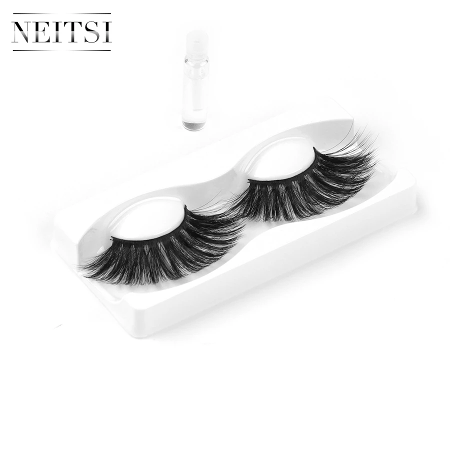 

Neitsi False Eyelashes Synthetic Fiber Makeup One Pair Pure Hand-made Luxury Fashion 25mm Fake Reusable Lashes Natural Black