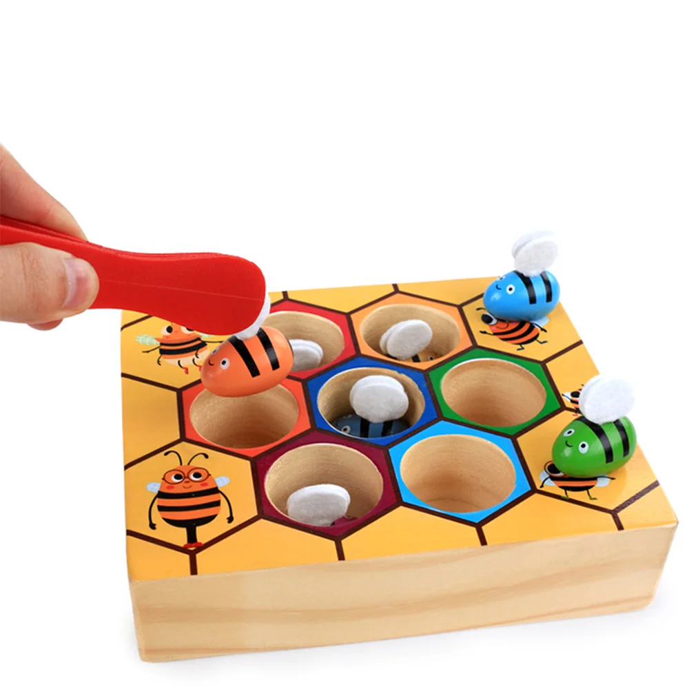 

Blocks Toys beehive game Hive Board 7 bees +clamp Early Childhood Education Building Early Balance Training baby fun Wooden toys