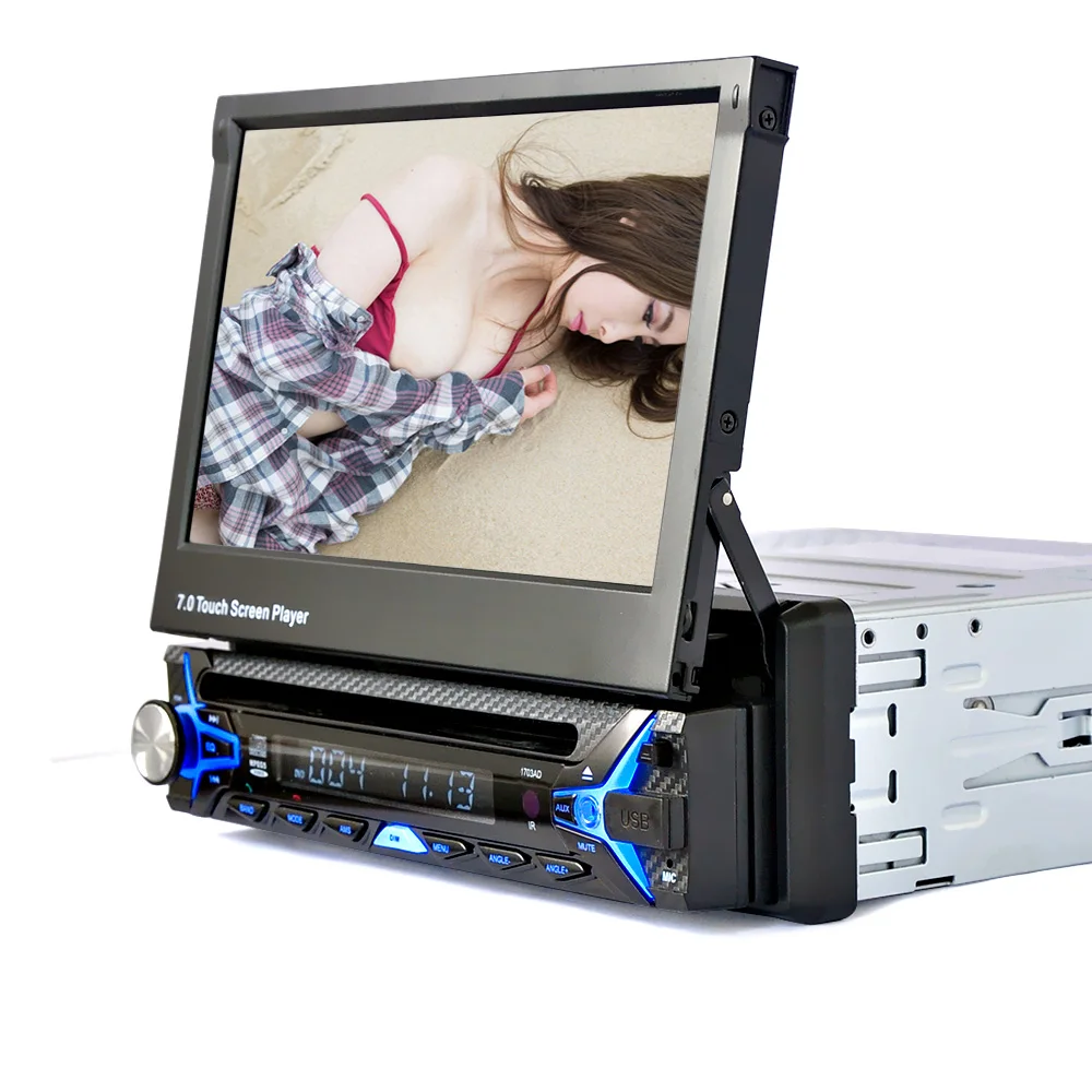 Discount 7" Single Din Car Video with Automatic Retractable HD Contraction Screen BT Car MP5 Player Audio For Tesla Model 3 Bmw E46 Focus 2