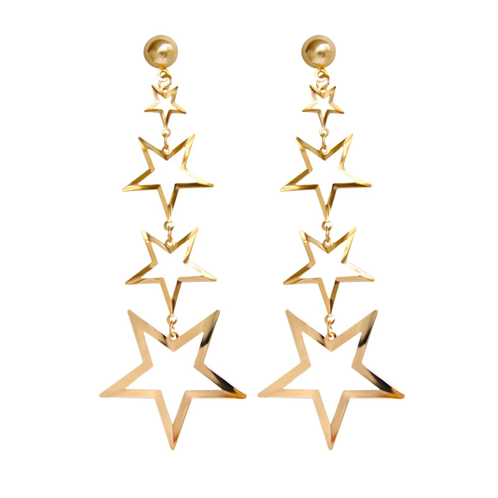 

1 Pair Lovely Girl Star Dangle Earrings Women Exaggerated Geometric Party Ear Rings Vintage Ear Studs