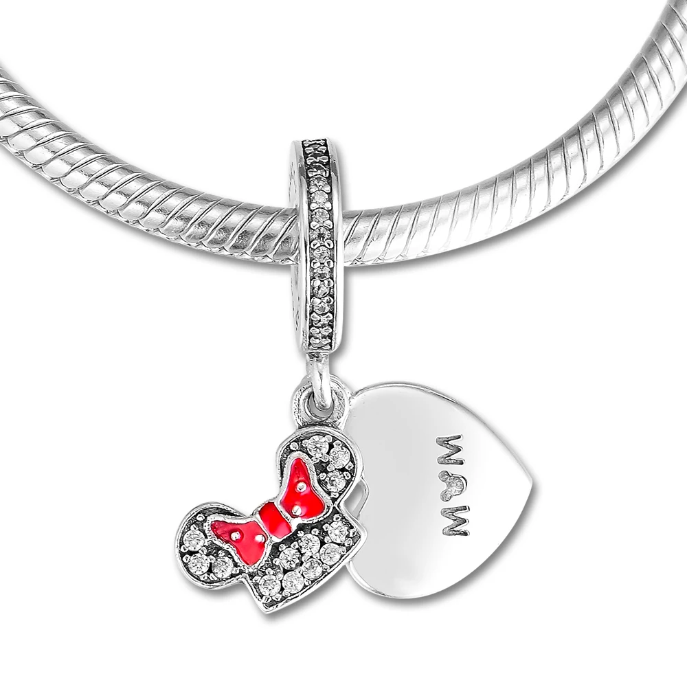 

Pandulaso Lovely Girl Mouse Heart Dangle Charm DIY beads for Bracelets & Bangles Woman Sterling Silver Jewelry Spring Garden