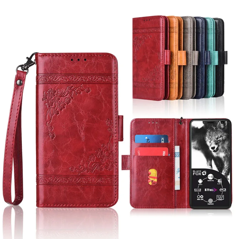 

Wallet case for Black Fox B7 cover with Strap,100% special PU Patterned Floral Flip Case With Card Pocket Kickstand case