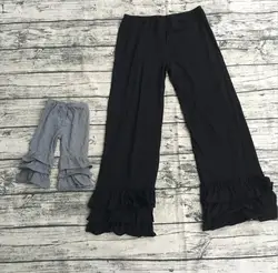 Осень-зима детская одежда для девочек элегантный нежной тройной оборкой штаны Детская мода черный супер мягкие хлопковые штаны