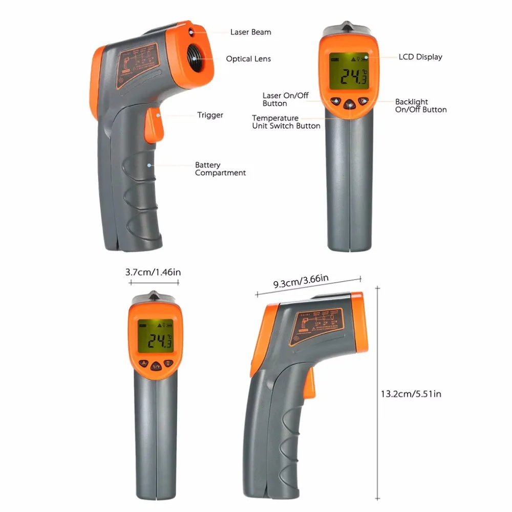 32-380 Thermometer Mini Degree Handheld Infrared Digital Thermometer LCD IR Industrial Pyrometer Contactless Temperature Meter