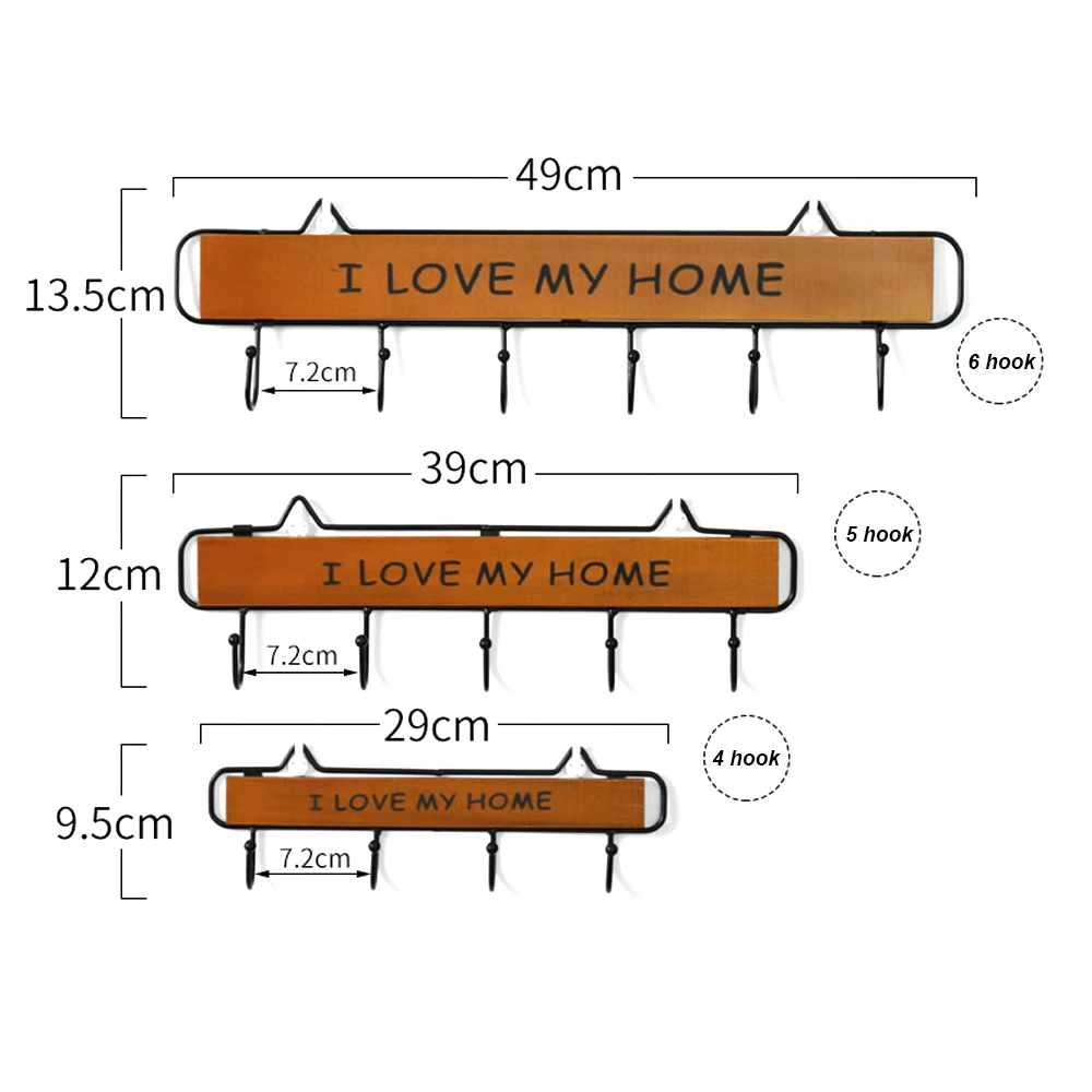 4/5/6 крючки настенное крепление стеллаж для хранения ключей деревянный железный крючок вешалка для двери стены Ванная комната деревянный сумка вешалка для одежды
