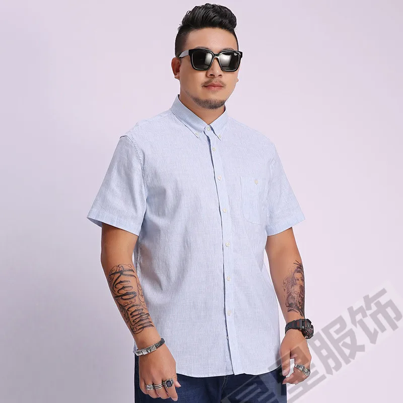 Большие 8XL 6XL 5XL 4XL полосатые мужские s рубашки с коротким рукавом Хлопок Летняя Повседневная рубашка мужская плюс размер рубашки для мужчин плюс размер - Цвет: 1