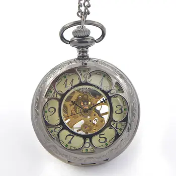 

Luxury See Through Wind Up Mechanical Mens Pocket Watch w/ Necklace Chain Gift Wholesale Price H118