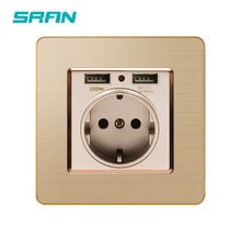 Стандарт ЕС USB розетка Золотая нержавеющая стальная панель настенная розетка с USB быстрый интерфейс розетка аксессуары для дома