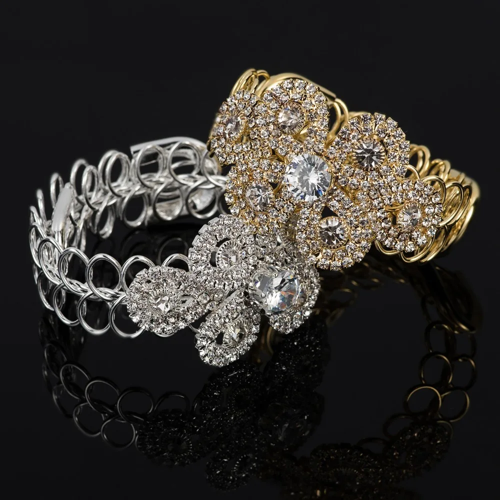 

YFJEWE Handmade Silver Gold Color Rhinestone Chain Bracelets &Bangles Crystal Wedding Femme Flower Bride Birthday Gifts B200
