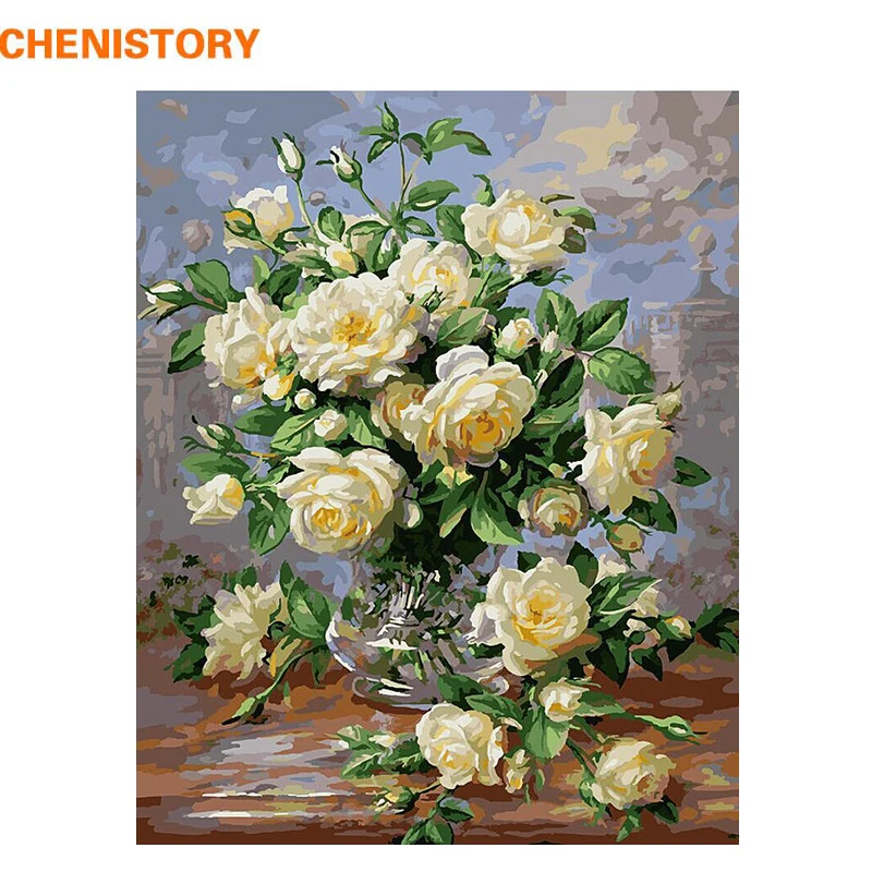 

CHENISTORY Frameless DIY Painting By Numbers Vintage Flower Hand Painted Oil Painting On Canvas Unique Gift For Home Decor 40x50