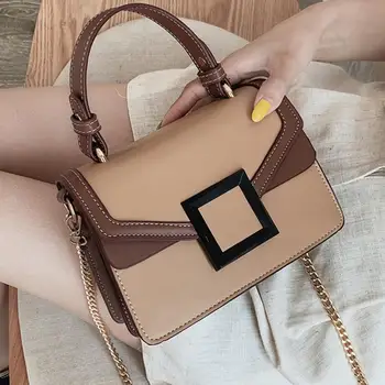

Elegant Female Contrast color Tote bag 2019 New Quality PU Leather Women's Designer Handbag Lock Chain Shoulder Messenger Bag