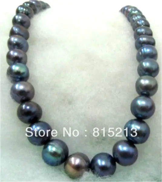 

ddh001638 STUNNING NATURAL 18"12-13MM SOUTH SEA GENUINE BLACK GREEN PEARL NECKLACE 14K