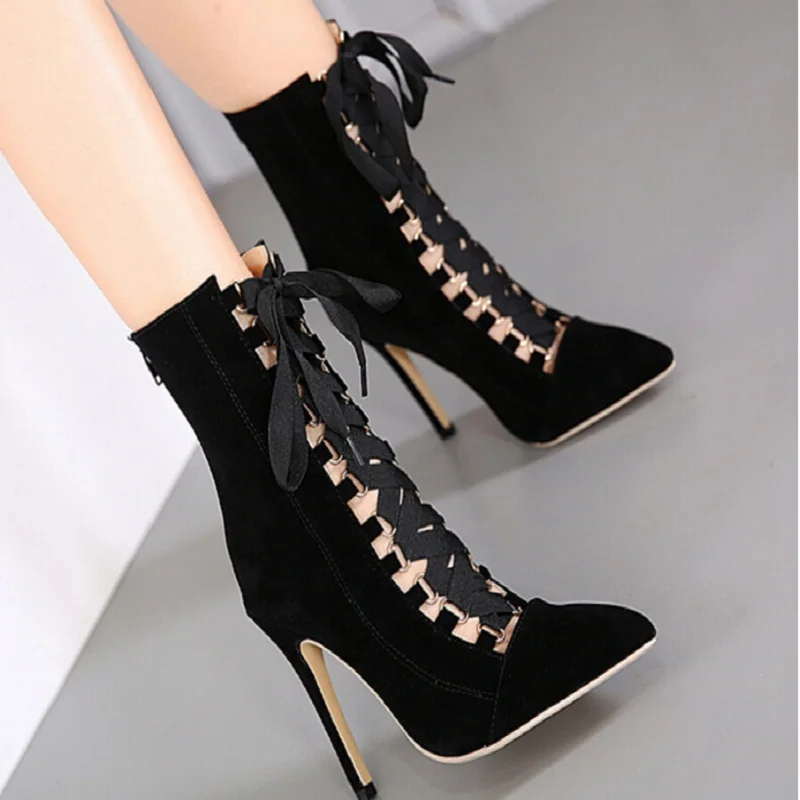 Гладиатор Сапоги Женская Мода Лодыжки Открытым Носком Коренастый Высокие