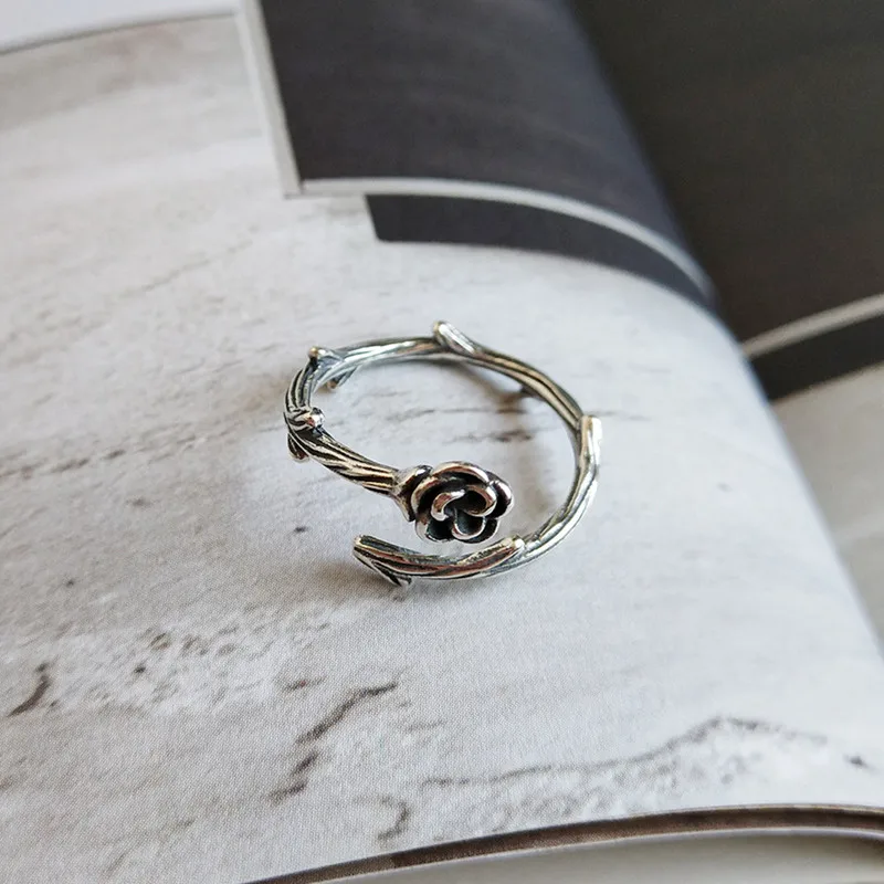 CosFecit Real 925 Sterling Silver Rings for Women Black Branch Opening Index Finger Ring Female Handmade Fine Jewelry RS100  (1)