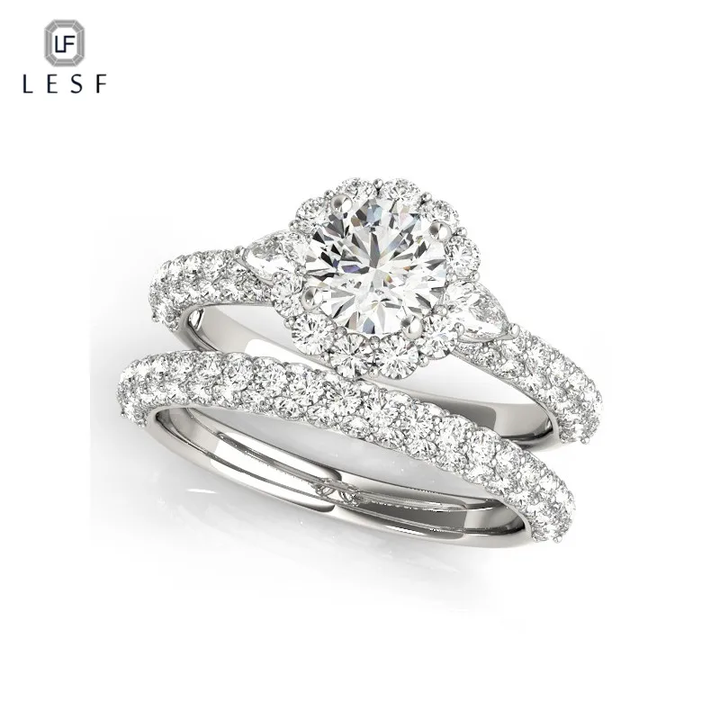 

LESF Elegance Rings With Sparkling Clear 100% Authentic 925 Sterling Silver Retro engagement ring For Women Ring Sets