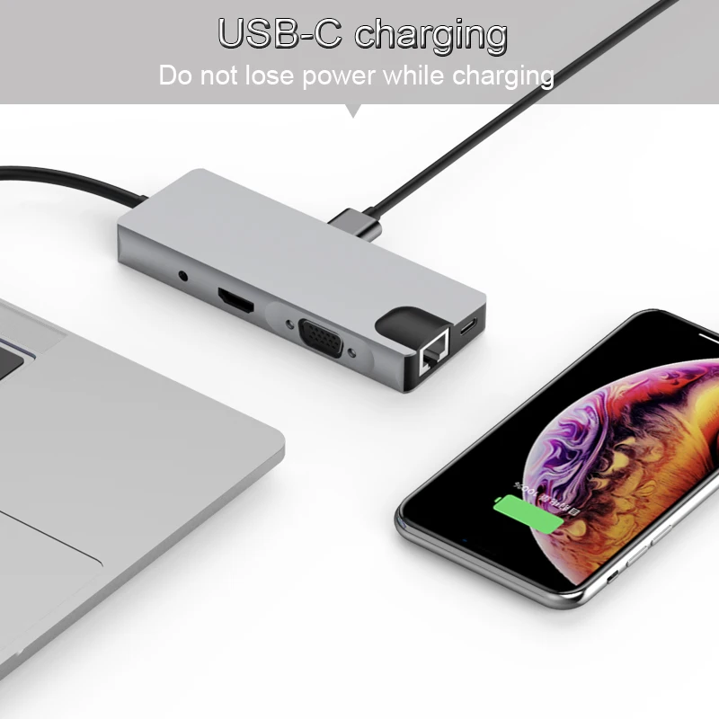 Basix USB-C HUB Type C HUB to USB 3.0 Thunderbolt 3 HDMI 3.5mm Audio RJ45 Adapter for MacBook Pro Samsung Galaxy S9 USB C HUB