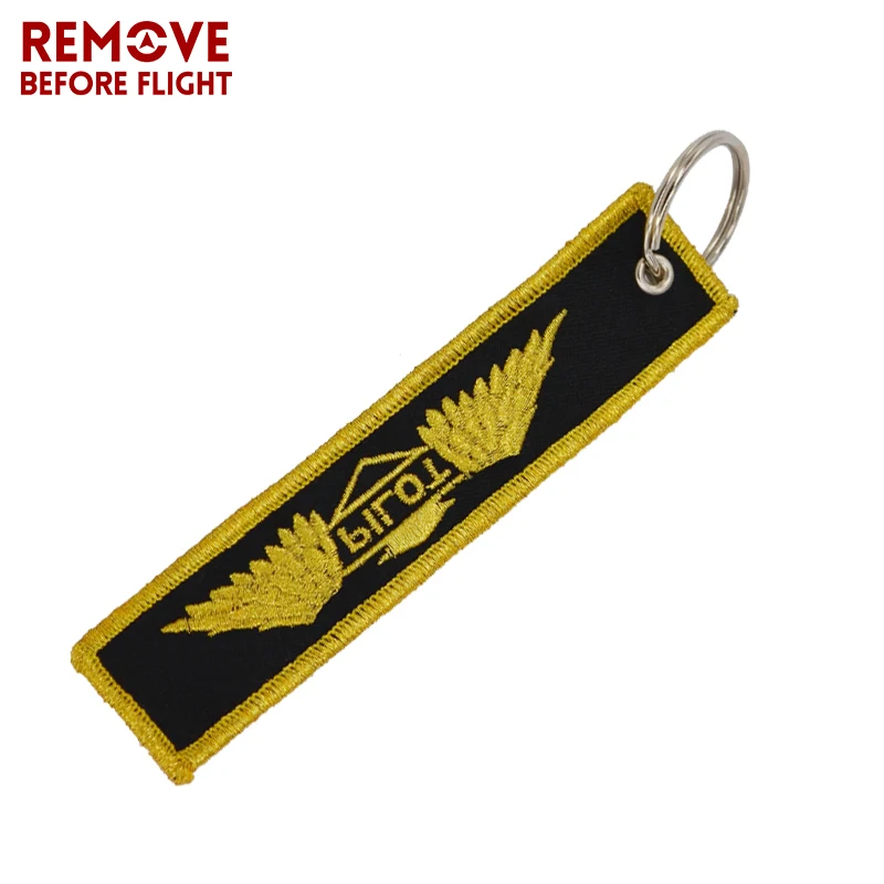 Remove Before Flight Keychain Embroidery Gold-Color Pilot Key Ring Chain for Aviation Gifts OEM Key Chains Aviation Safety Tag4