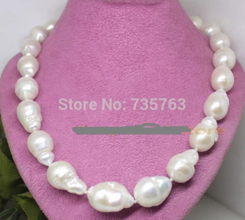 

xiuli 001395 long real natural white large baroque keshi pearl necklace fashion Jewelry