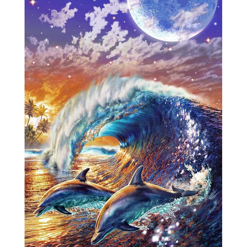 5D поделки алмазов картина Dolphin Wave Вышивка полный алмазов вышивки крестом горный хрусталь мозаика живопись Домашний Декор подарок