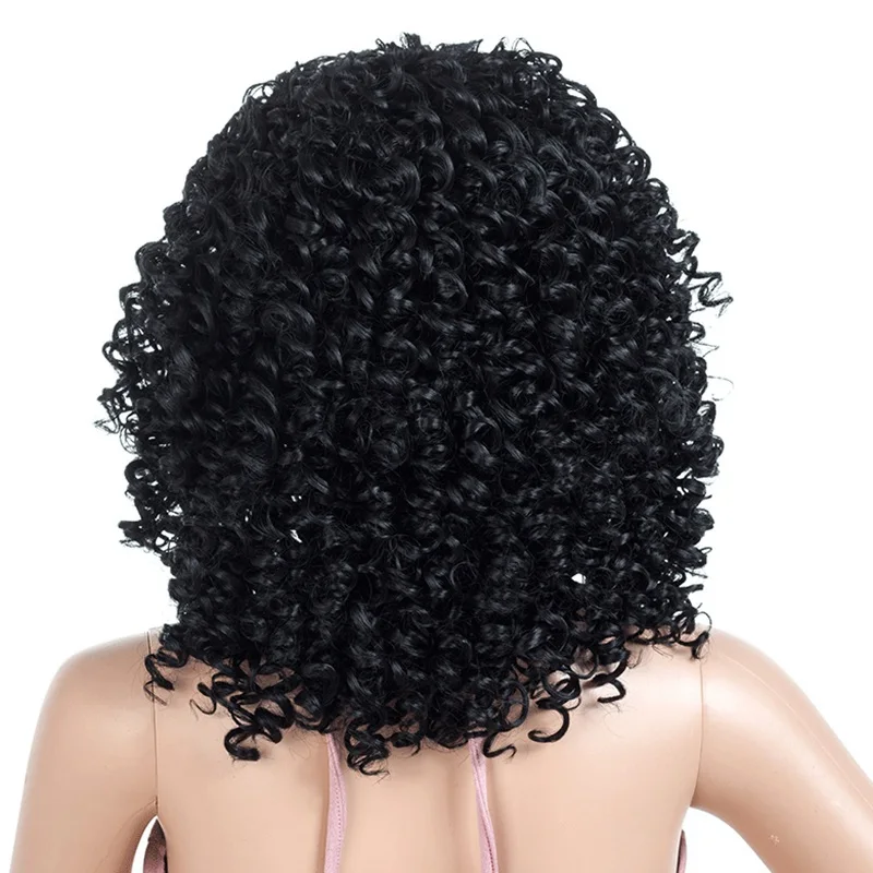 MSIWIGS Ombre короткий парик из черных кудрявых волос для женщин коричневый синтетический афро парик с челки термостойкие красные волосы
