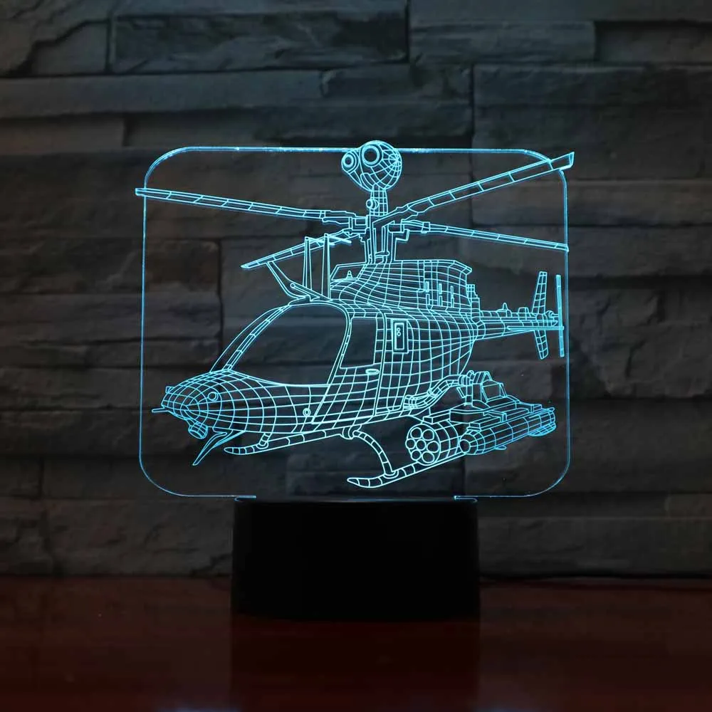 3D видения Декор Usb градиент 7 цветов Изменение вертолет Моделирование Led Настольная лампа ребенок прикроватной тумбочке самолета сна