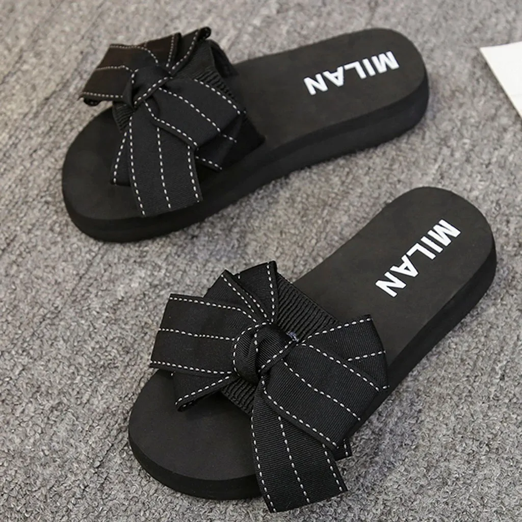 

MUQGEW Fashion Women Summer Wild Footwear Female Casual Open Toe Bow Slippers Word Flat Bottom Beach Walk Shoes 2019 Hot Style