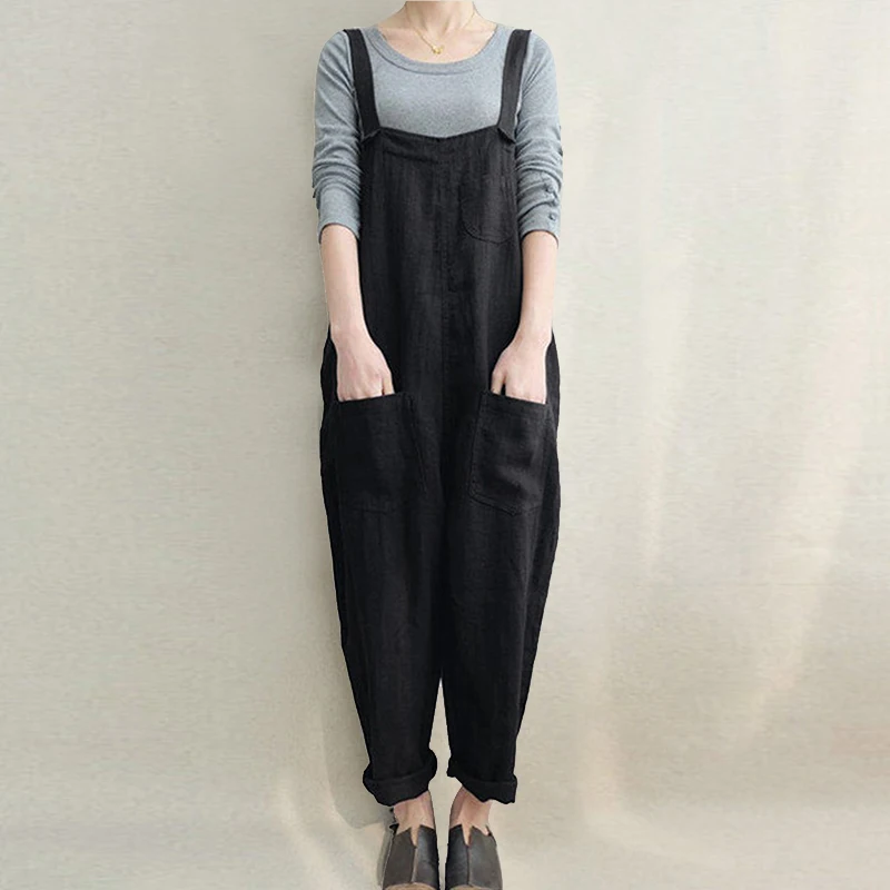 New Fashion Cotton Linen Jumpsuit Woman Causal Loose Long Trousers Women Strappy Harem Pants Romper Female Lady Baggy Pants