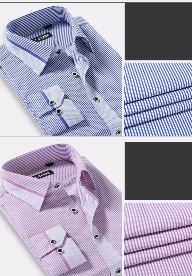 T. SHARK XHC-XX,, мужские современные полосатые повседневные рубашки, мужские облегающие стильные брендовые дизайнерские рубашки с длинным рукавом