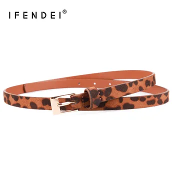 

IFENDEI 2018 New Designer Skinny Belts Women's Dress Fashion Style Waist Belts PU Suede Leopard Printing Strap For Jeans 95cm