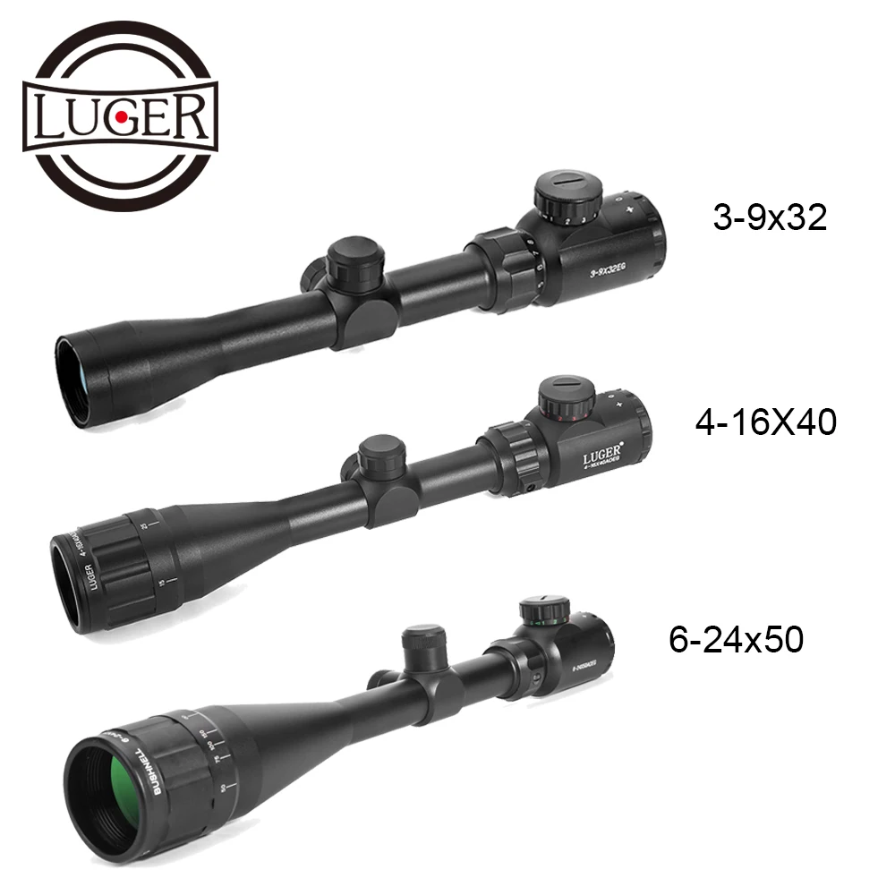 

LUGER 3-9x32 Hunting Scopes 4-16x40 Tactical Red Green Illuminated Optics Sight Rifle Scopes 6-24x50 Airsoft Air Gun Riflescope