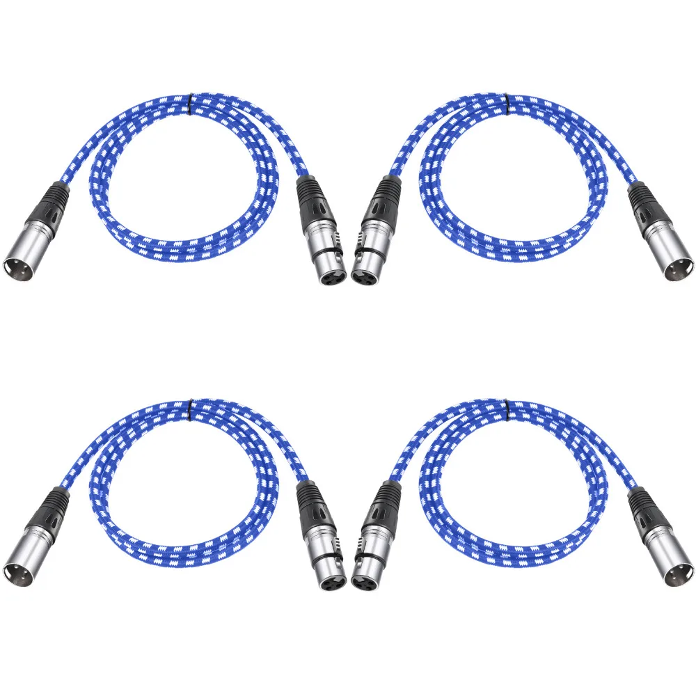 Neewer 4 пакеты XLR кабели DMX 3 контактов мужчин и женщин 39,4 дюймов/100 см для Светодиодный сцены, миксеры (синий и белый)