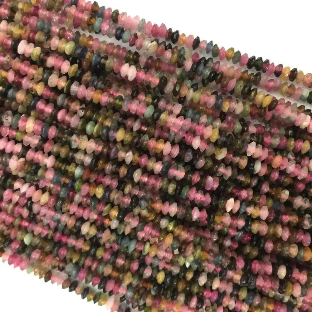 

Genuine Natural Multicolour Green Pink Red Yellow Tourmaline Faceted Rondelle Necklaces or Bracelets Small Beads 2x3mm 15" 06058