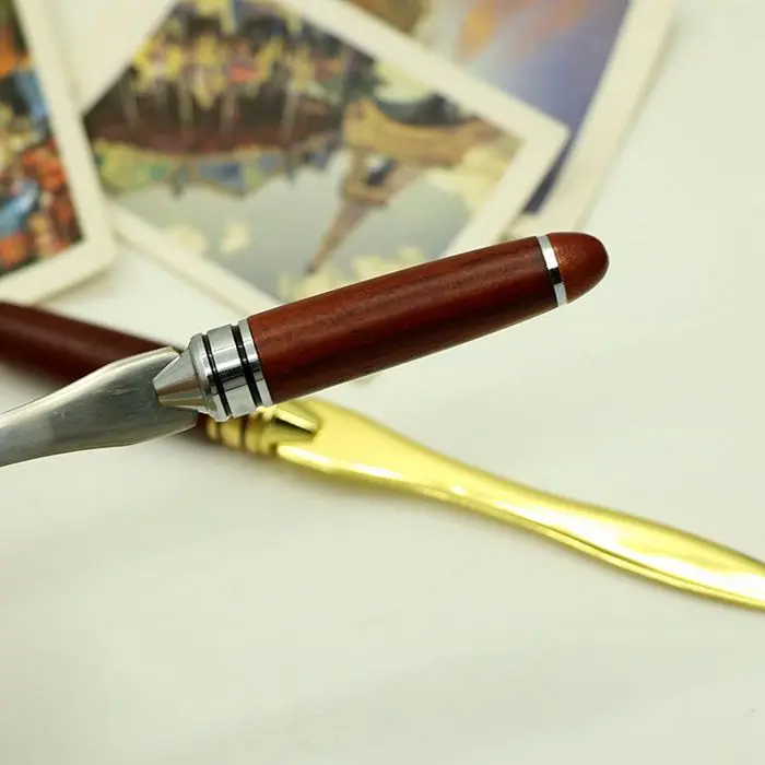 Ретро деревянная ручка открывалка для букв из нержавеющей стали с открывающимся буквенным принтом золотого и серебряного цвета, открывалка для портфели для офиса, бизнес-подарки, нож S18165