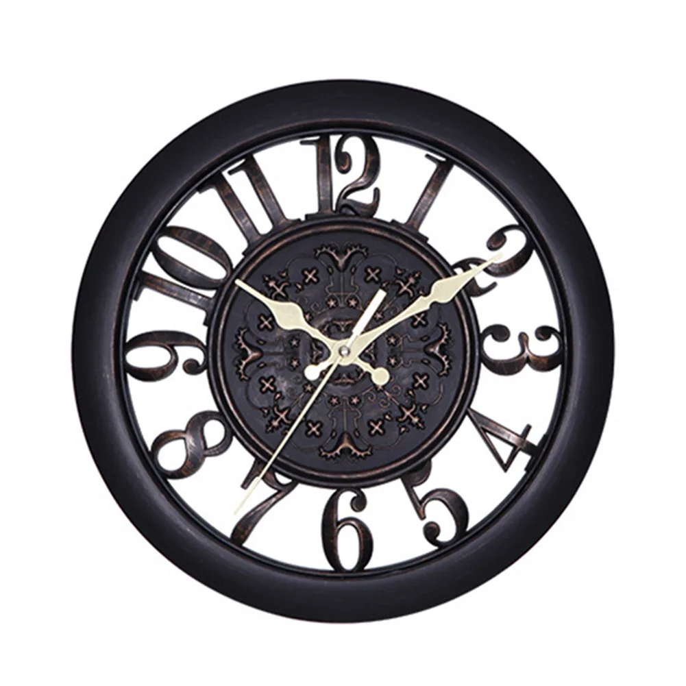 Горячие 3D круглые Ретро Винтажные римские полые большие настенные часы Домашние украшения для комнаты XJS789 - Цвет: Black