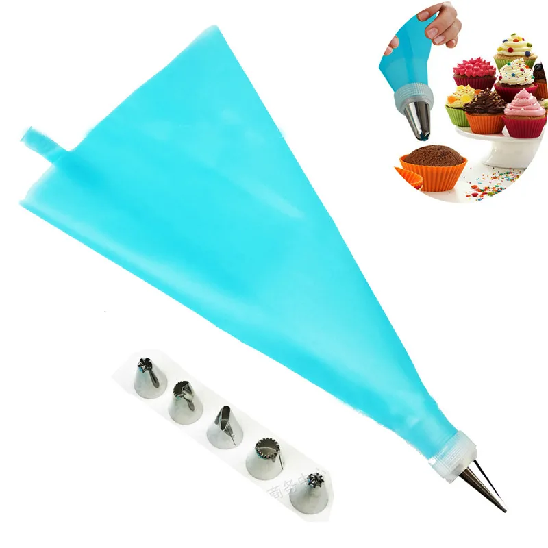 

HOT Silicone Icing Piping Cream Pastry Bag + 6xStainless Steel Nozzle Set DIY Cake Decorating Tips Set