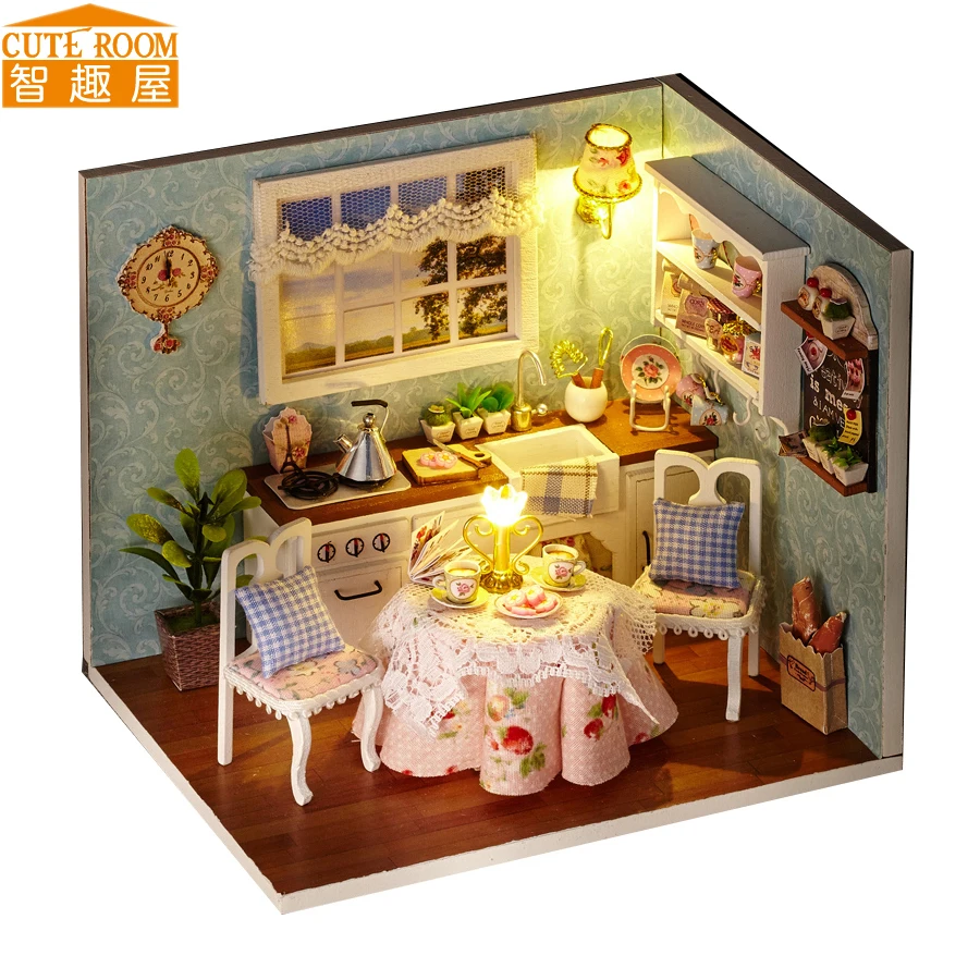 

Assemble DIY Wooden House Toy Miniatura Doll Houses Miniature Dollhouse toys With Furniture LED Lights Birthday Gift H08