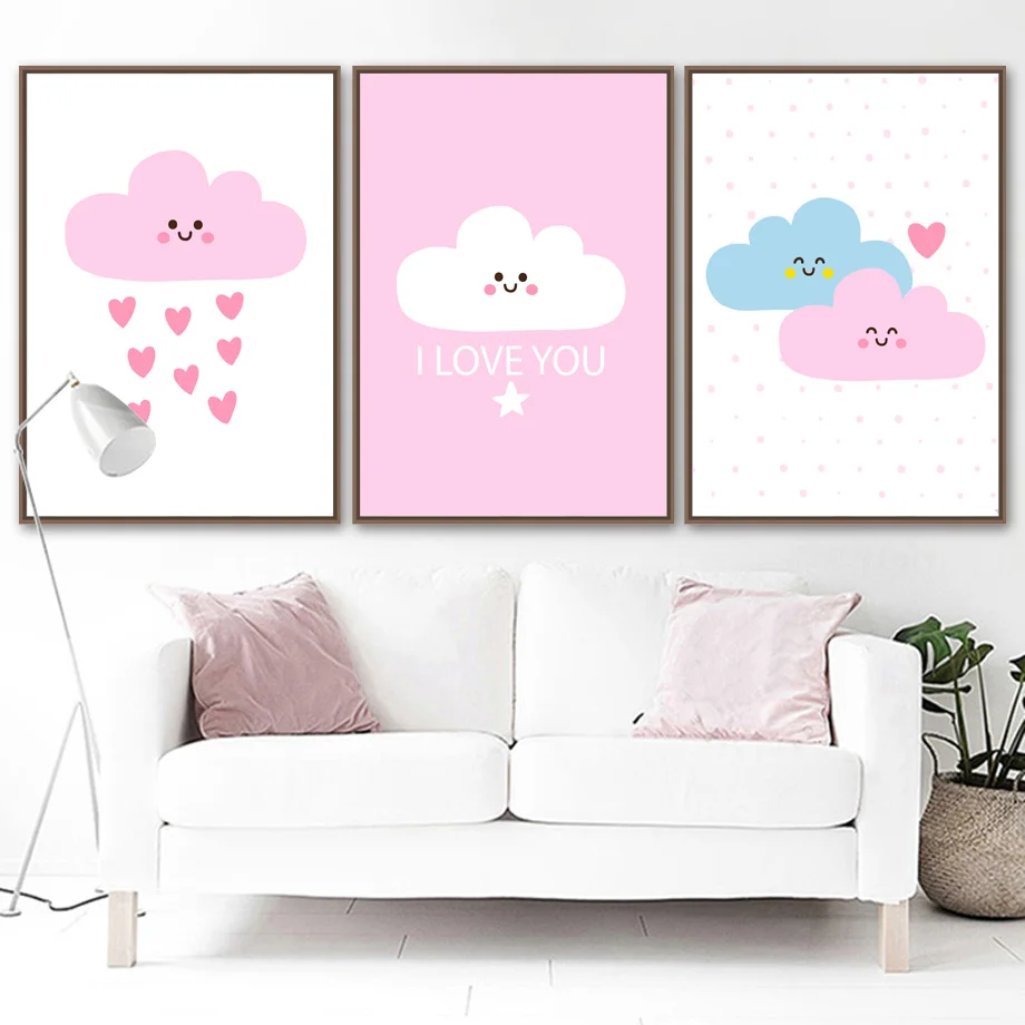 Affiches Et Imprimes De Dessin Anime Nuage Cœur Etoile Citation D Amour Peinture Sur Toile Murale Images Murales Pour Decoration De Chambre D Enfants Aliexpress