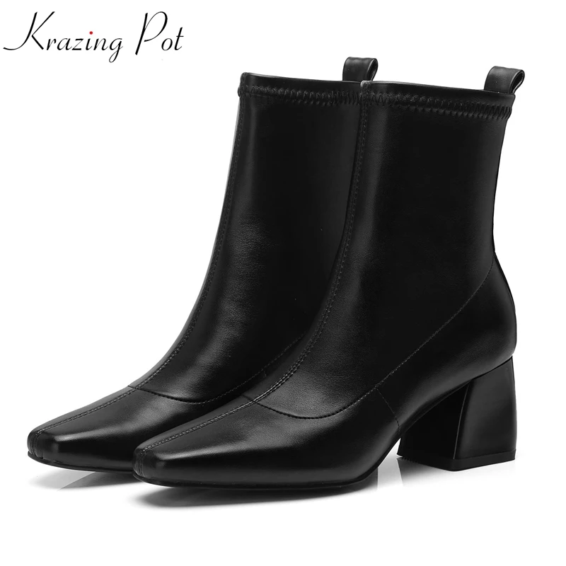 

Krazing Pot stretch fabric material high heels British gladiator designer office lady basic all-match streetwear ankle boots L91