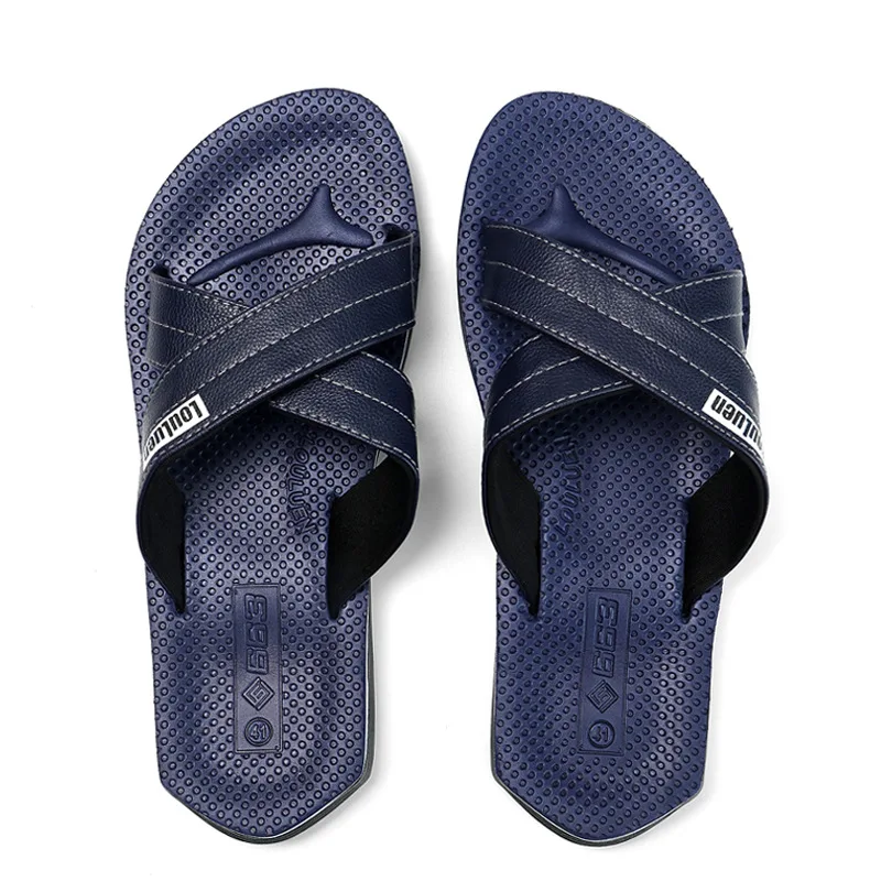 

2019 summer beach slippers men shoes Quality leather slides men shoes Anti-slip Casual Shoes flip flops male Sandals 40-45
