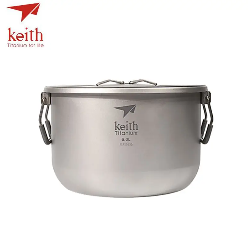 

Keith Titanium 4-5 Person Large Camping Pot Folding Portable Outdoor Ultralight Hanging Pot Picnic Hiking Cookware 6L Ti8301