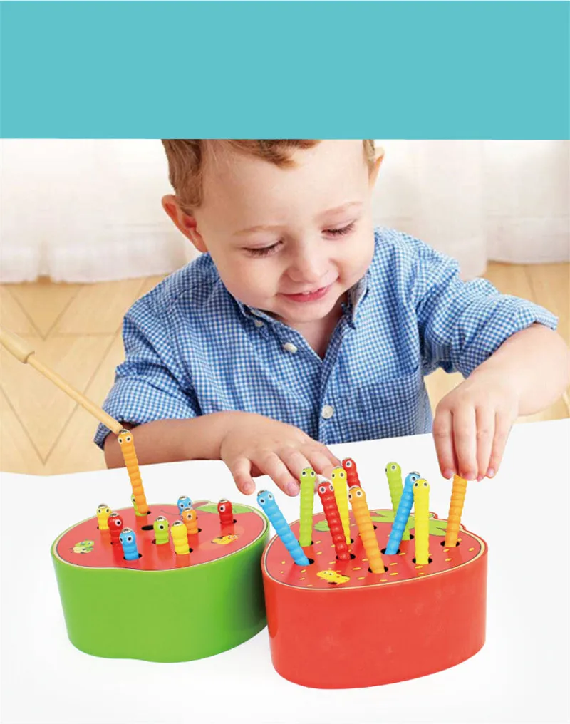 Caterpillar Eats The Apple Montessori Wooden Toys Baby Memory Training Matching Pair Game Math Early Education Interactive Toy 10
