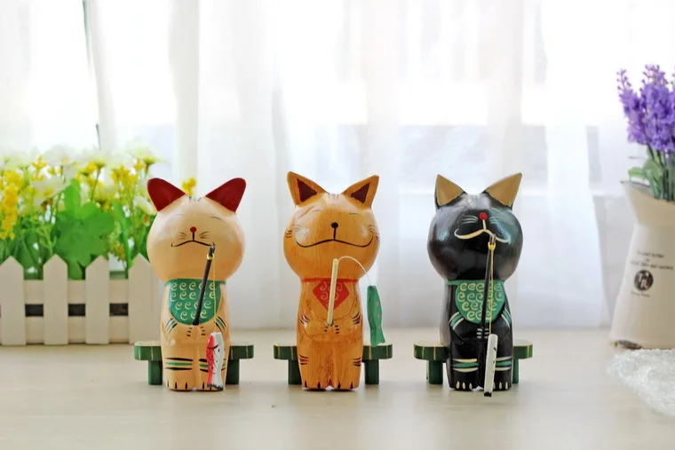 Nordic Log manual Bali Carving Wood Cat fishing lovers