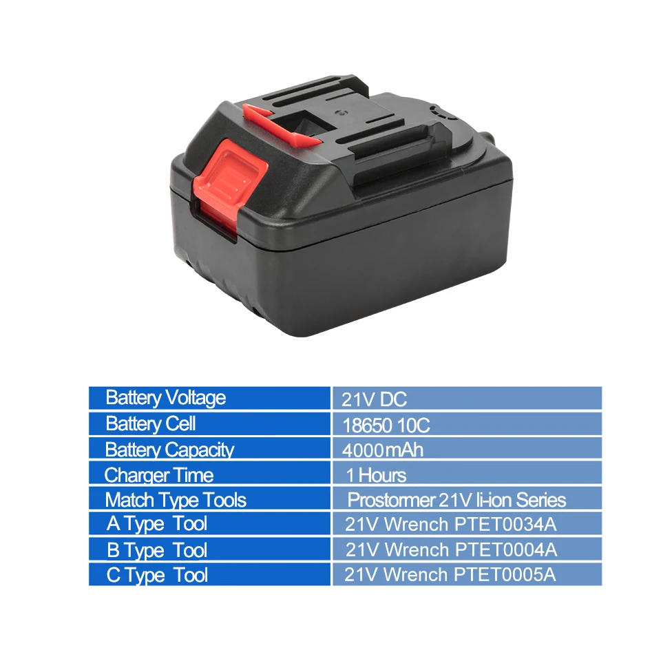 PROSTORMER Электрический гаечный ключ батарея 21V 4000mAh быстрая зарядка литий ионный